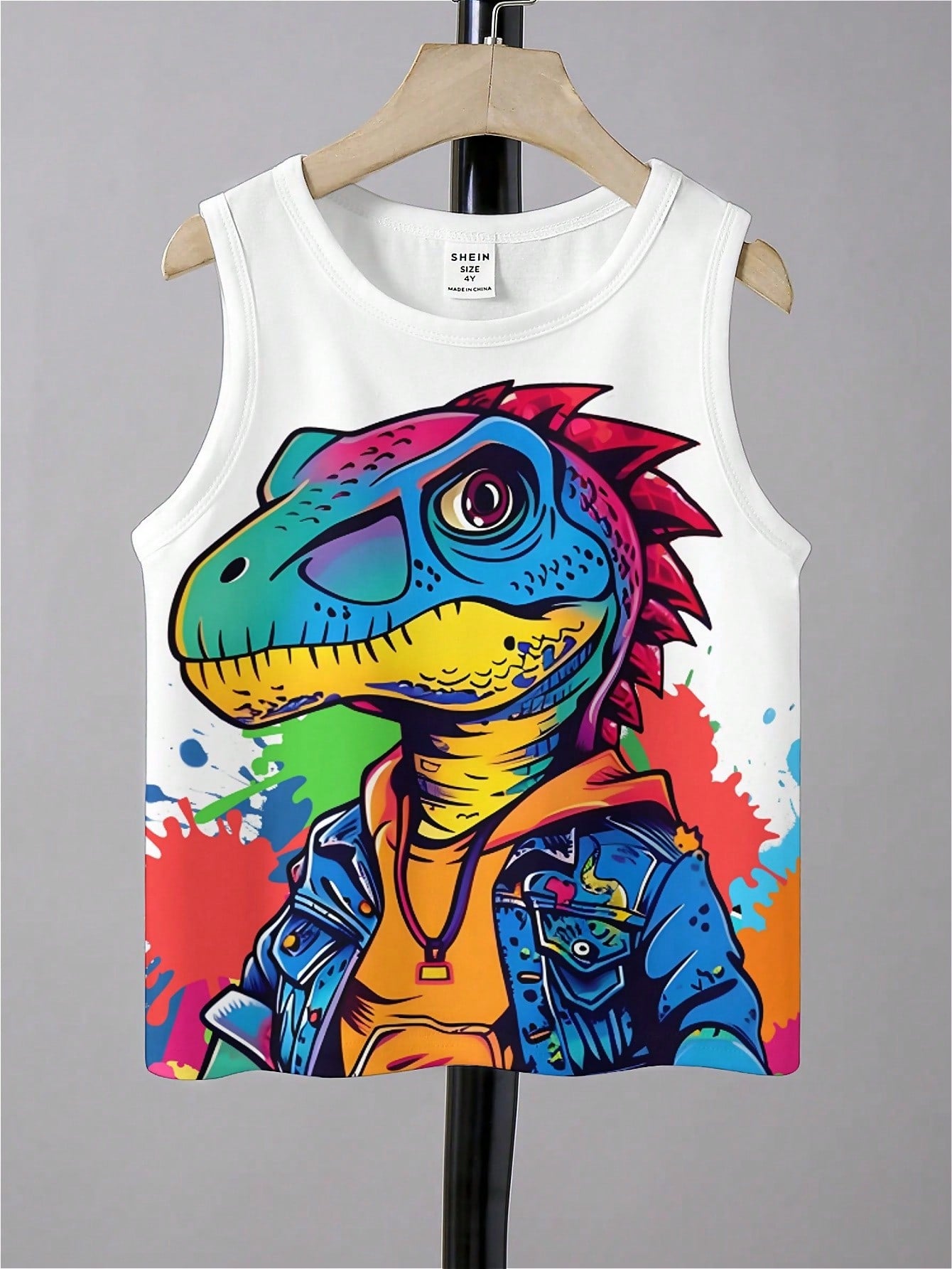 Young Boy Casual Cute Cartoon Pattern Round Neck Tank Top Suitable For Summer