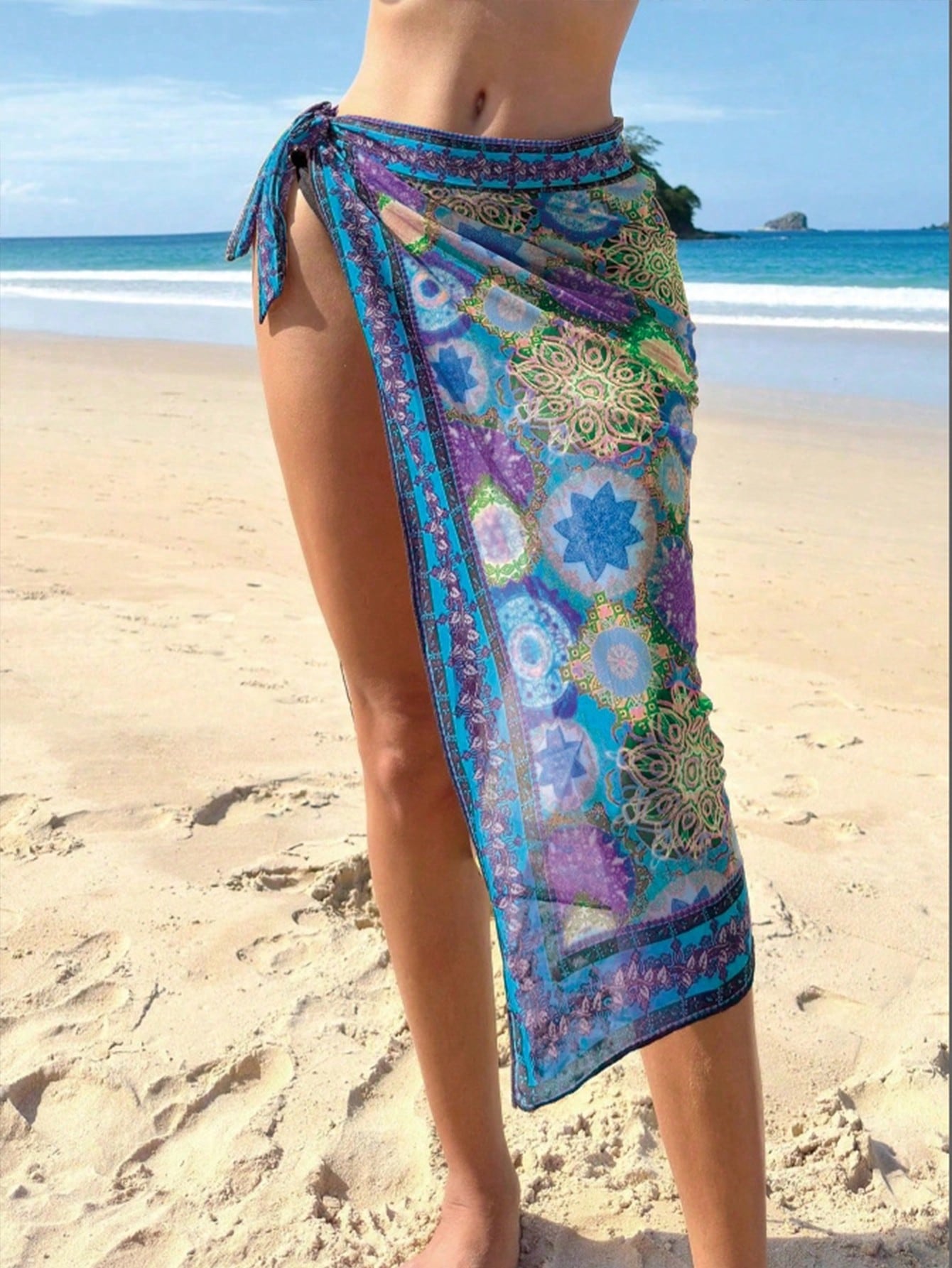 Swim Summer Beach Women  Full-Printed Tie-Up Cover-Up Bottom