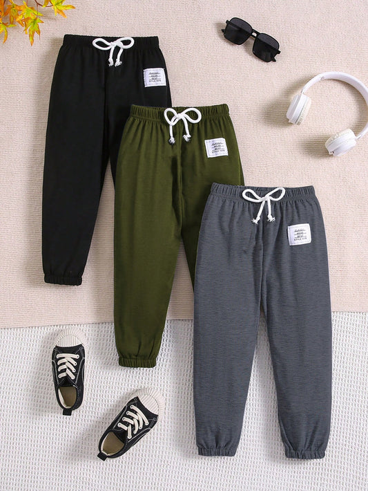 Young Boy 2-7 Years Casual Sports Pants Spring Summer Autumn Solid Color Long Trousers 3pcs/Set