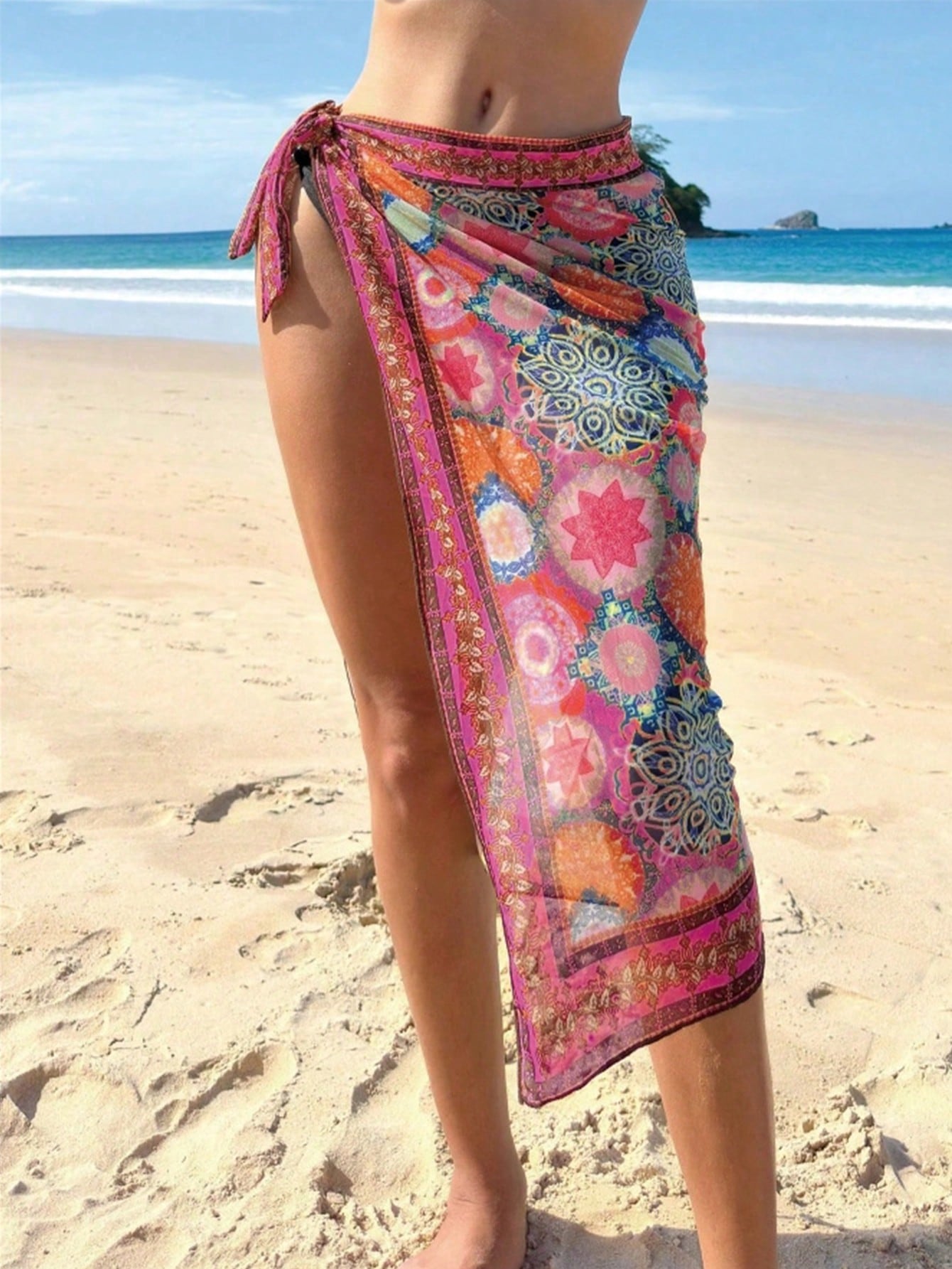 Swim Summer Beach Women  Full-Printed Tie-Up Cover-Up Bottom