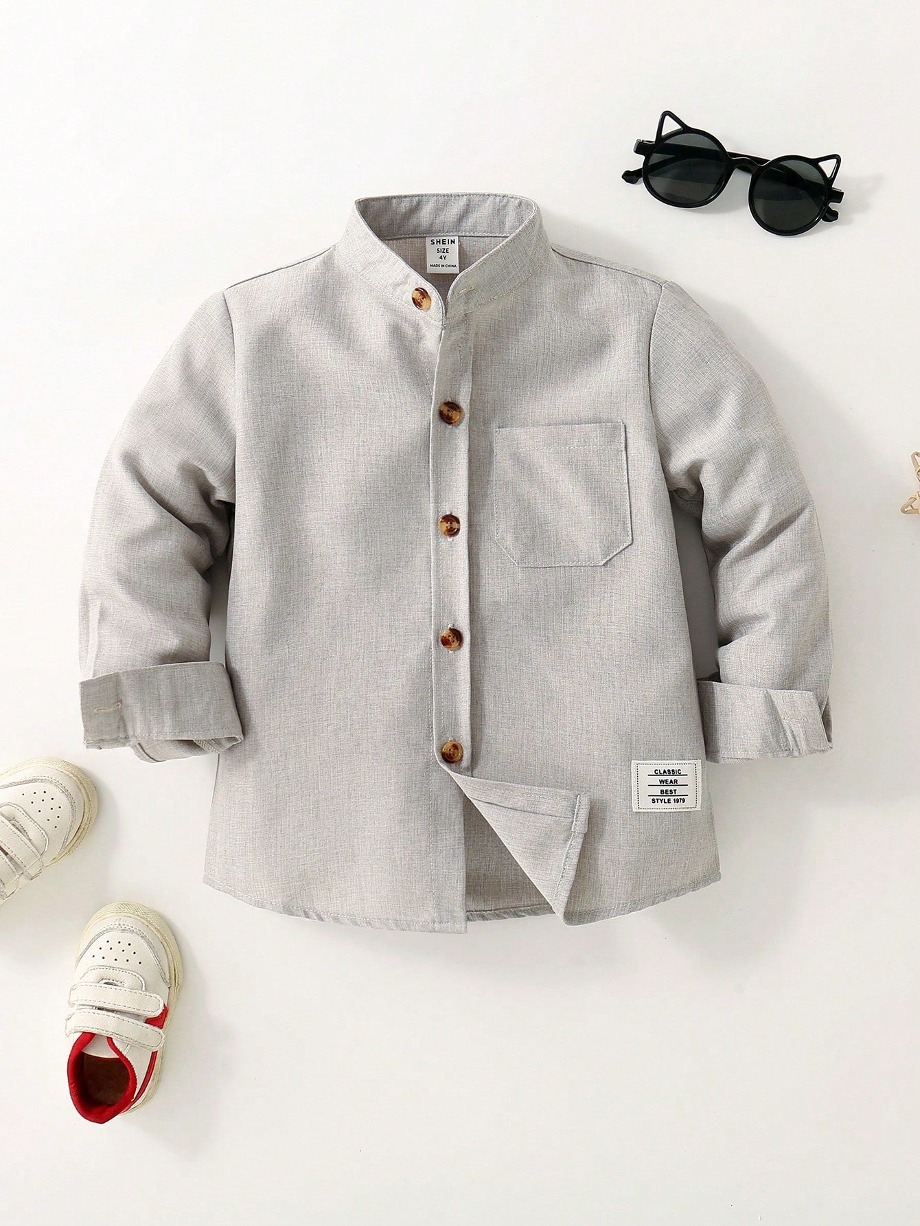 Young Boy Letter Patched Detail Pocket Front Shirt