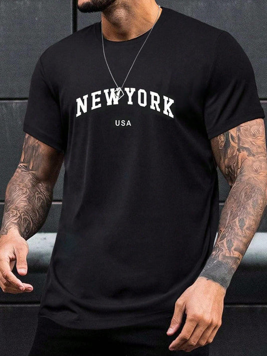 Men Plus Size Letter Printed Round Neck Short Sleeve Casual T-Shirt For Summer