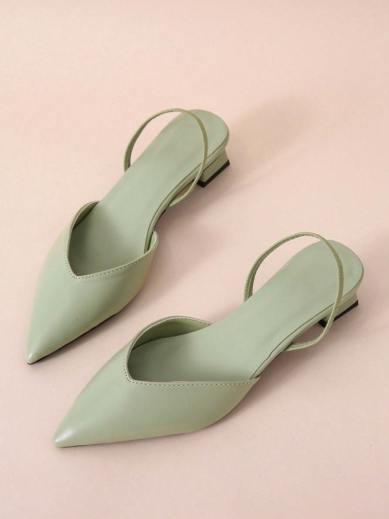 Fashion Green Flats For Women, Faux Suede Point Toe Slingback Flats