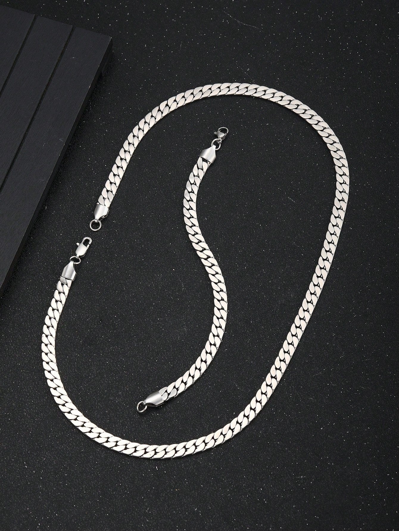 2pcs/Set Boys Punk Hip Hop Stainless Steel Chain Necklace &amp; Bracelet For Fashion Versatile Street Jewelry For Costume Accessories