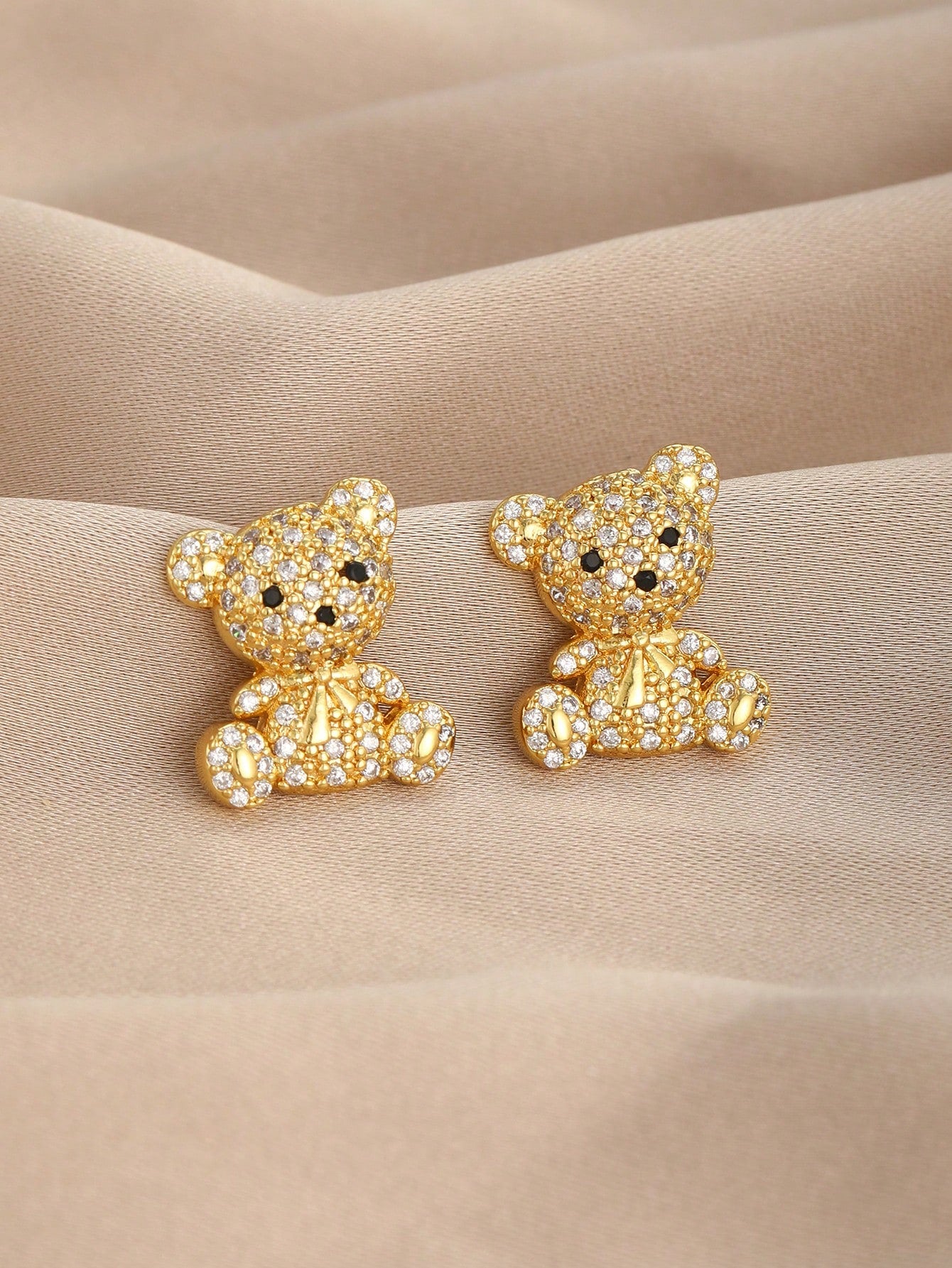 1pair Cute Delicate Glittering Cubic Zirconia Bear Stud Earrings For Girls For Party Banquet Holiday Street Dates Daily Life For Children Birthday Gift