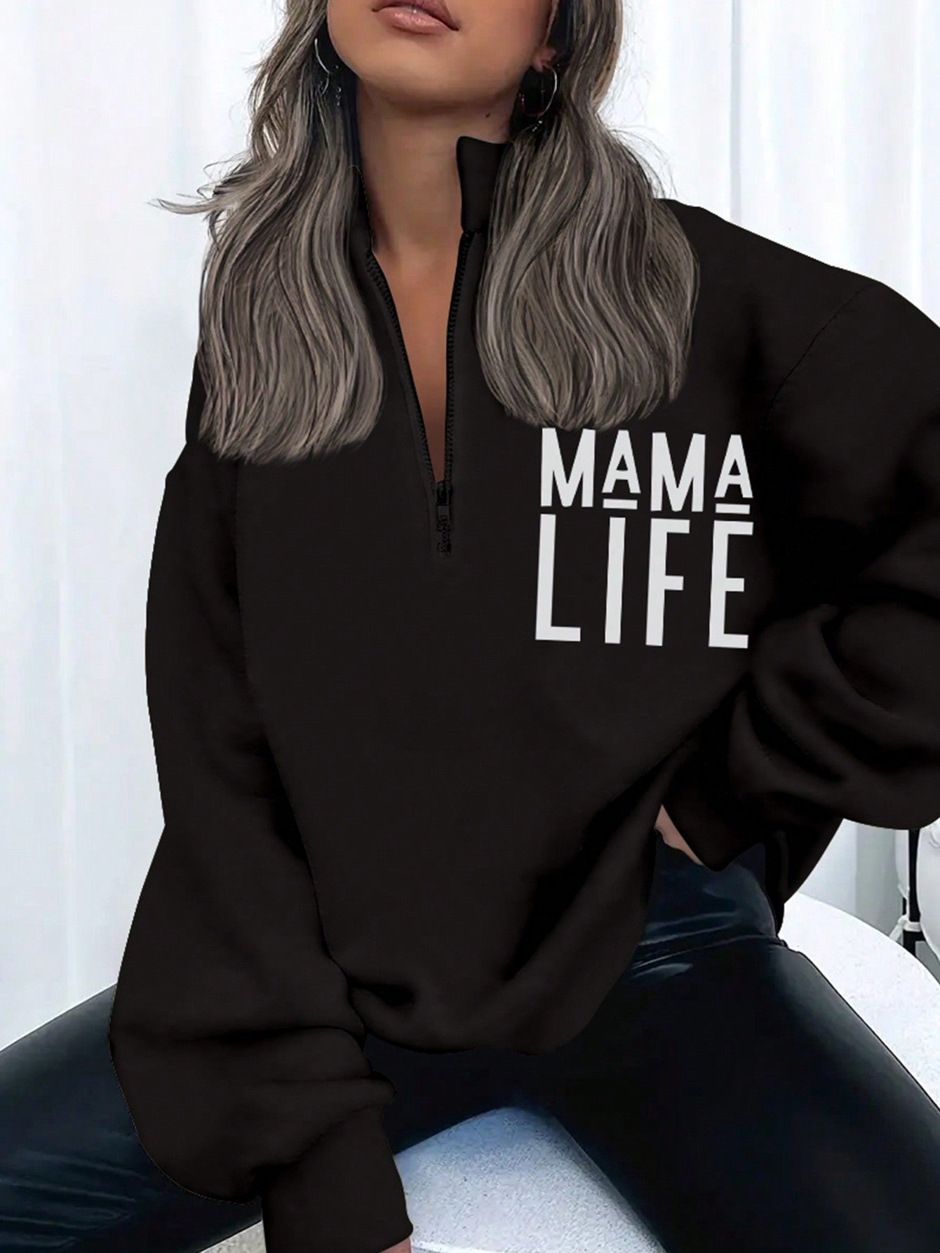 Women's Mama Life Printed Loose Fit Sweatshirt