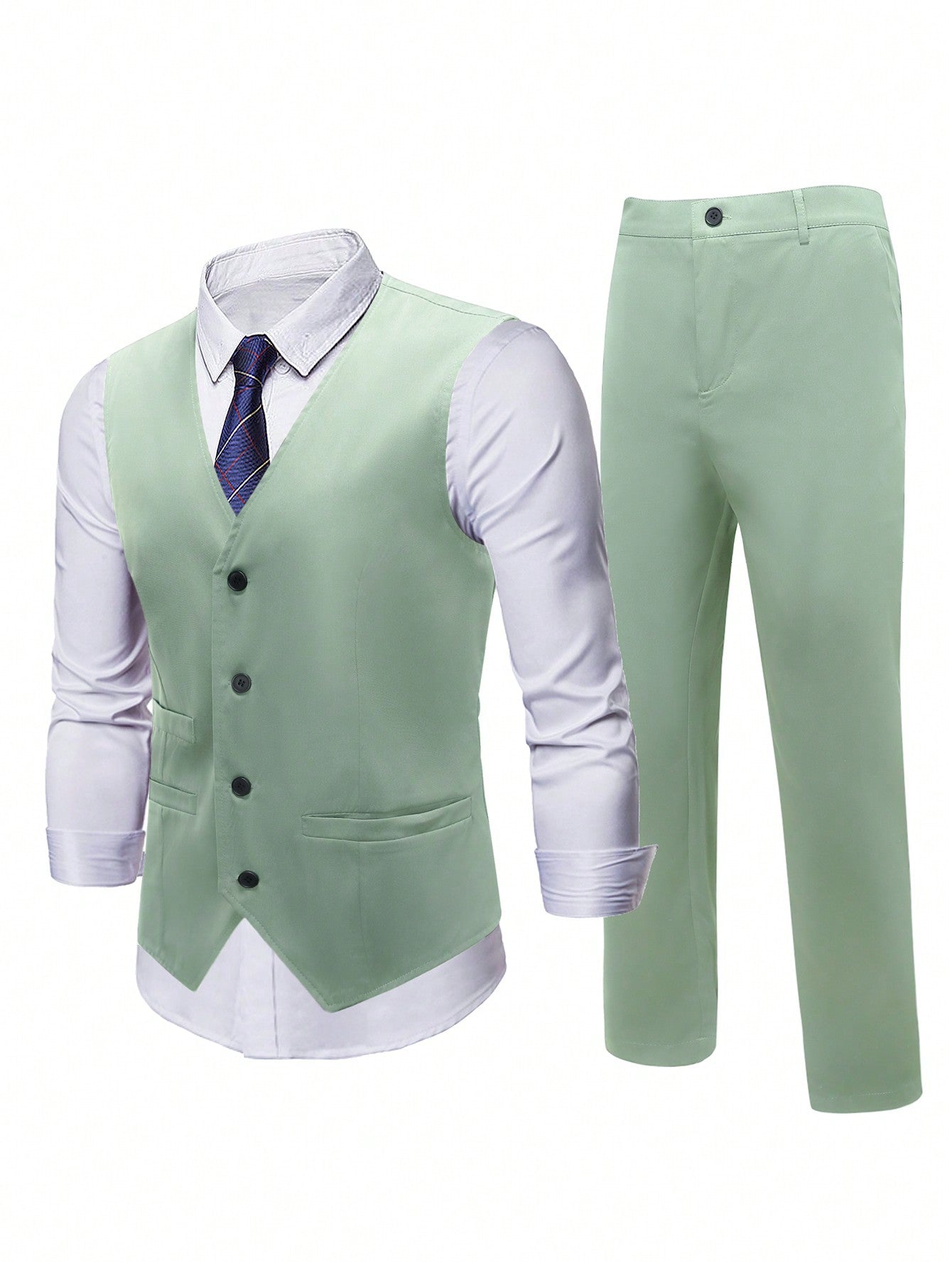 Men\ Plus Size Single Breasted Suit Vest And Straight-Leg Pant Set