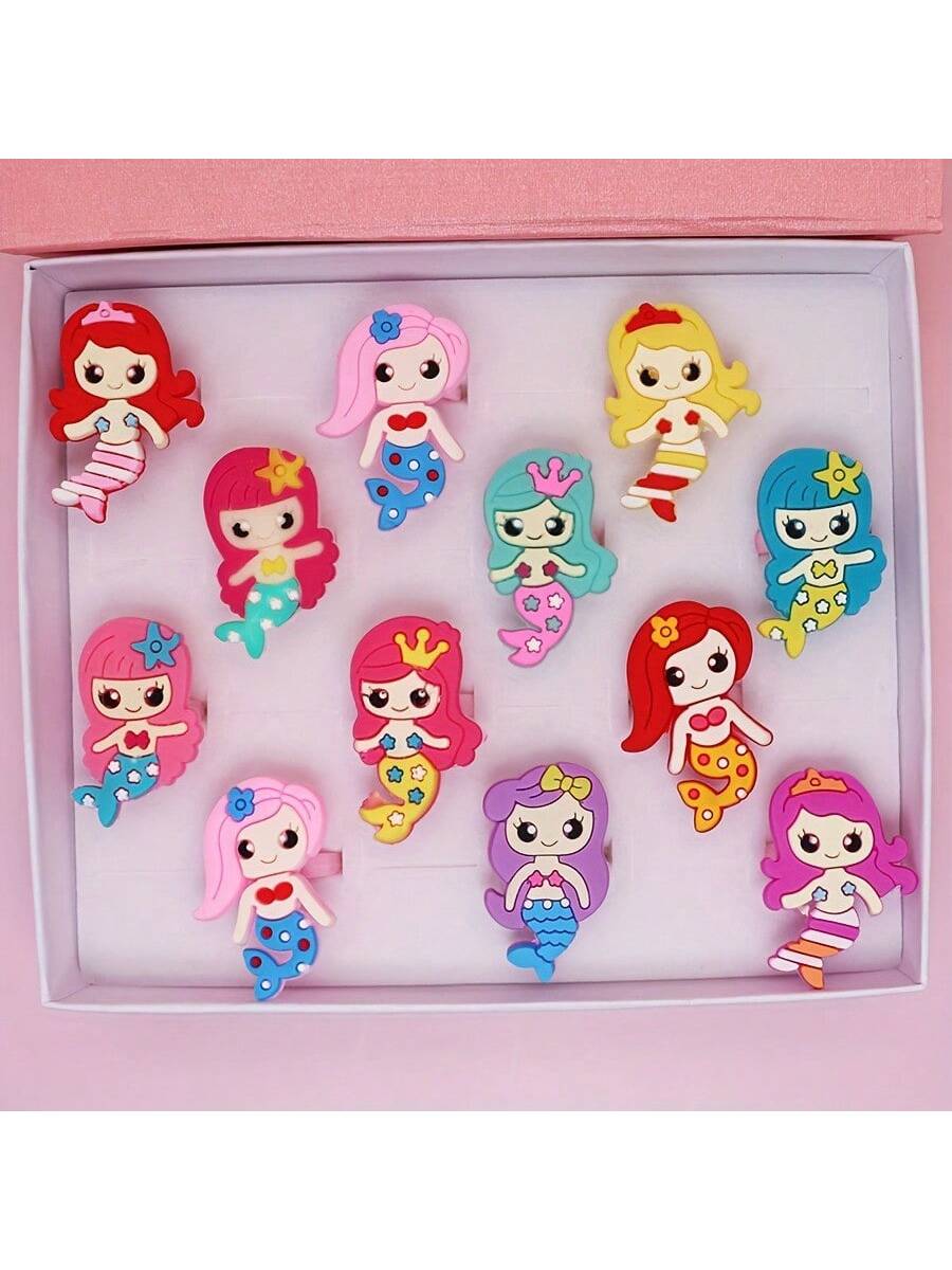 10PCS Cute Mermaid Cartoon Silicone Children Rings - Perfect Party Gifts And Gifts For Daughter And Granddaughter, Without Box