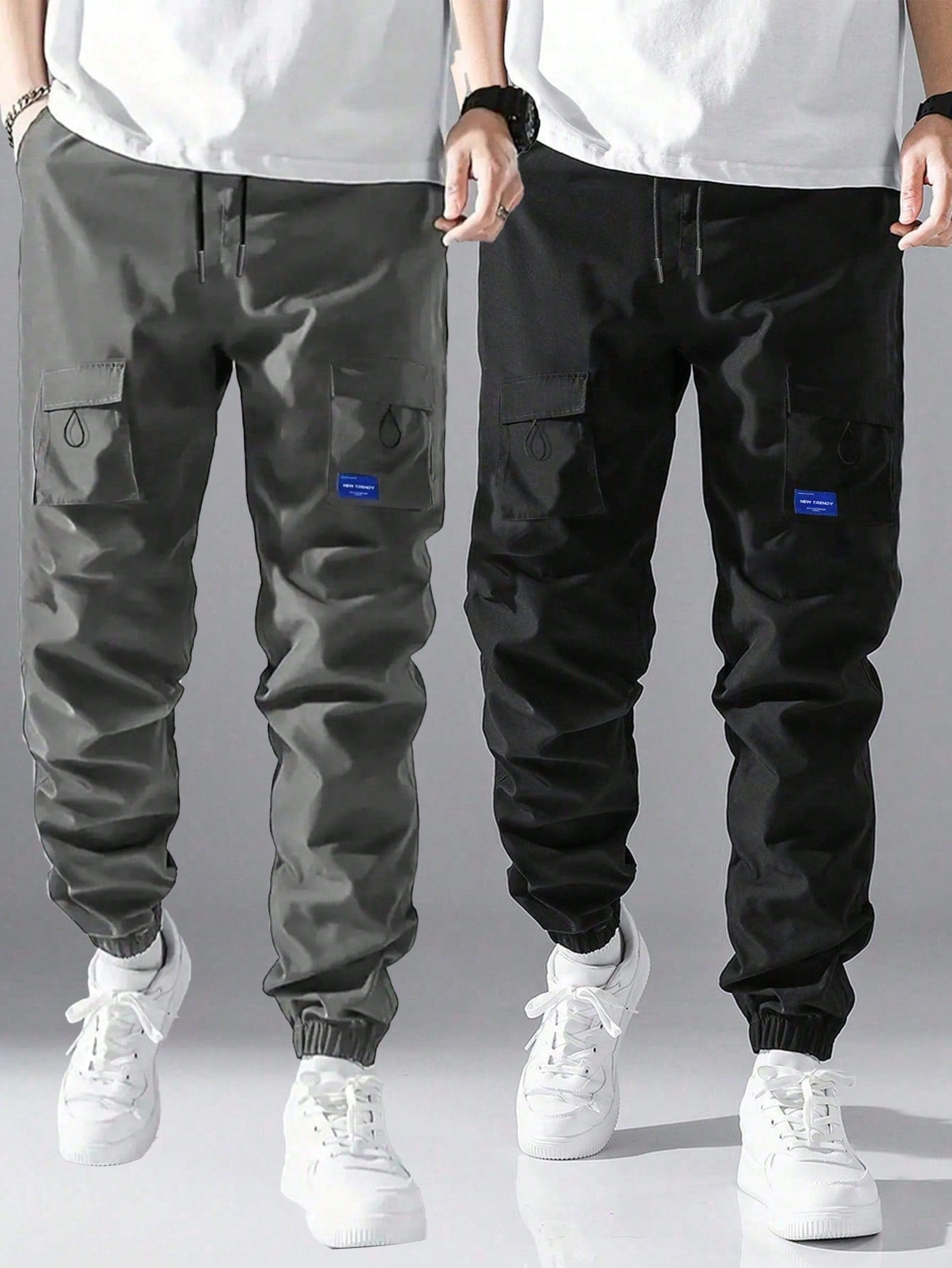 Tween Boy 2-Pack Fashionable And Casual Drawstring Cargo Pants, Suitable For Spring, Summer And Autumn, No Lining