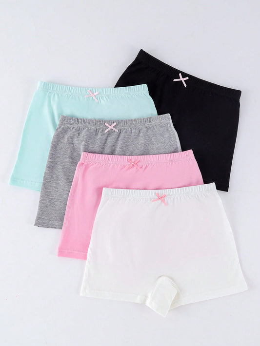 5pcs/Set Young Girls Color Block Bowknot Decorated Mid-Waist Panties