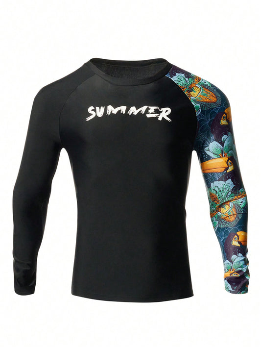 Men's Printed Patchwork Long Sleeve Surfing T-Shirt