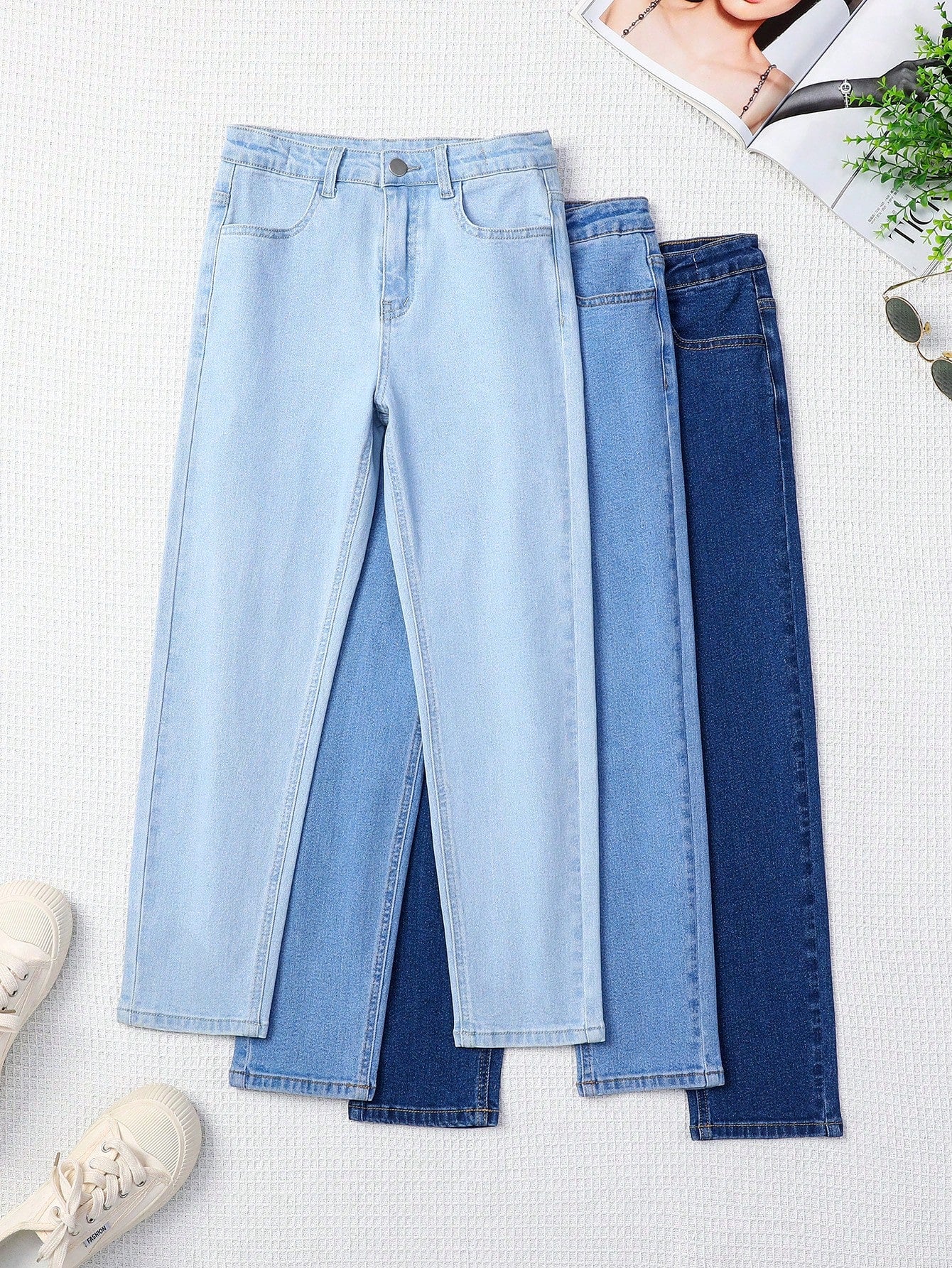 Tween Girl Multi-Pack Elastic Solid Color Simple Daily Jeans