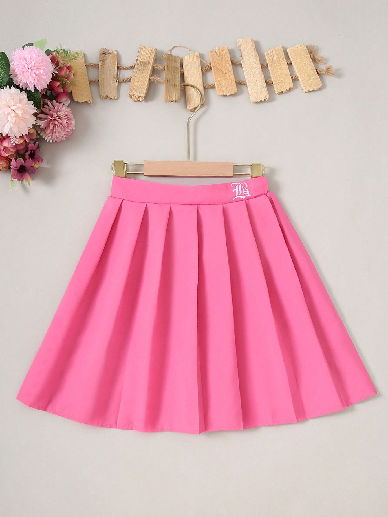 Tween Girl Casual Letter Embroidered Pleated Skirt For Spring/Summer