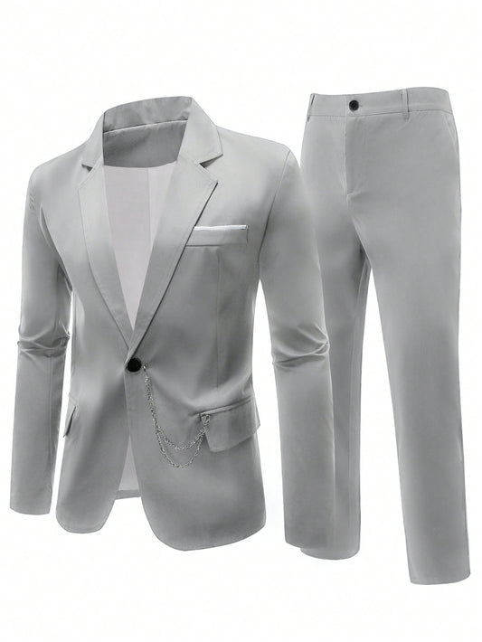 Fashionable Plus Size Men Solid Elegant Suit Set For Any Occasion