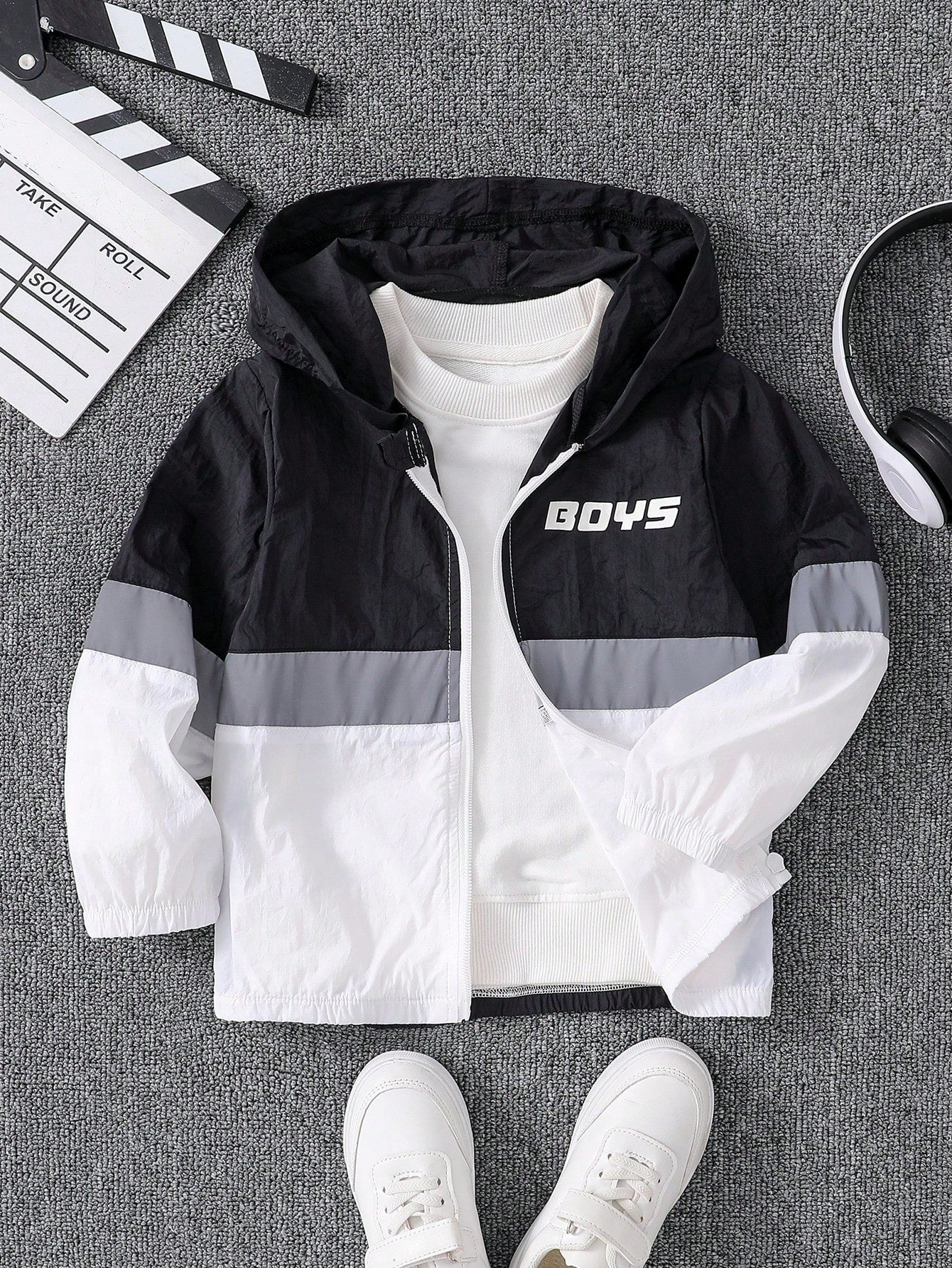 Young Boy Casual Soft Comfortable Color Block Hooded Jacket For Spring And Autumn