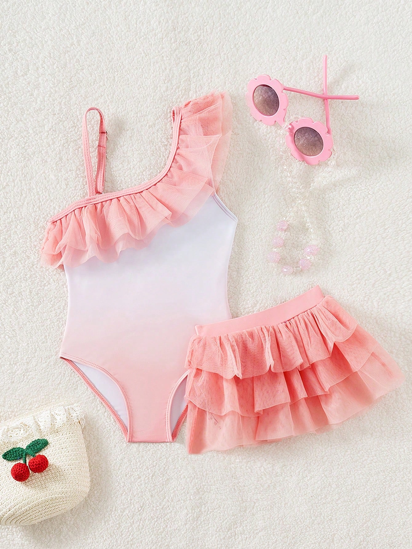 Young Girl 2pcs Gradient Color One-Piece Swimsuit With Skirt Cover-Up, Cute Bathing Suit For Summer Beach Activities