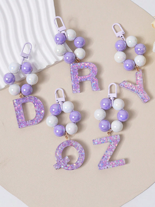 1pc Creative Keychain With Letter Bead, Resin Accessory, Butterfly Tassel And Letter Pendant For Girls