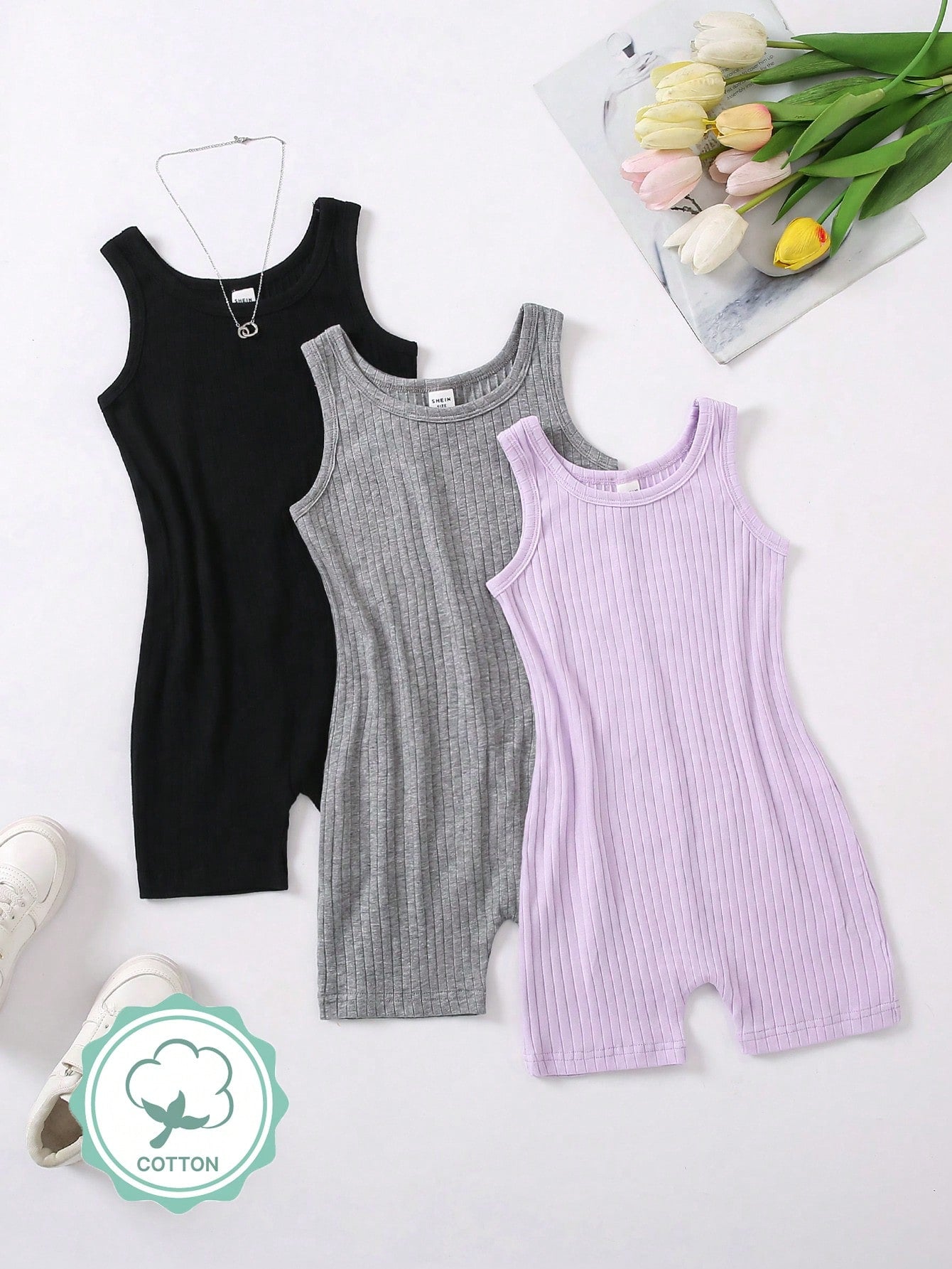 Young Girl Solid Color Sleeveless Romper