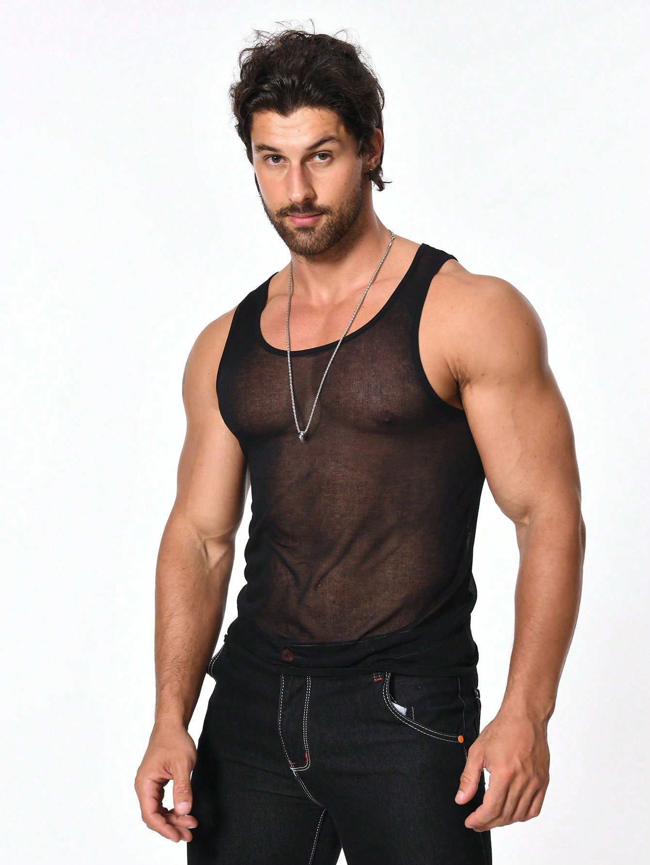 Men Sexy See-Through Knitted Sweater Vest