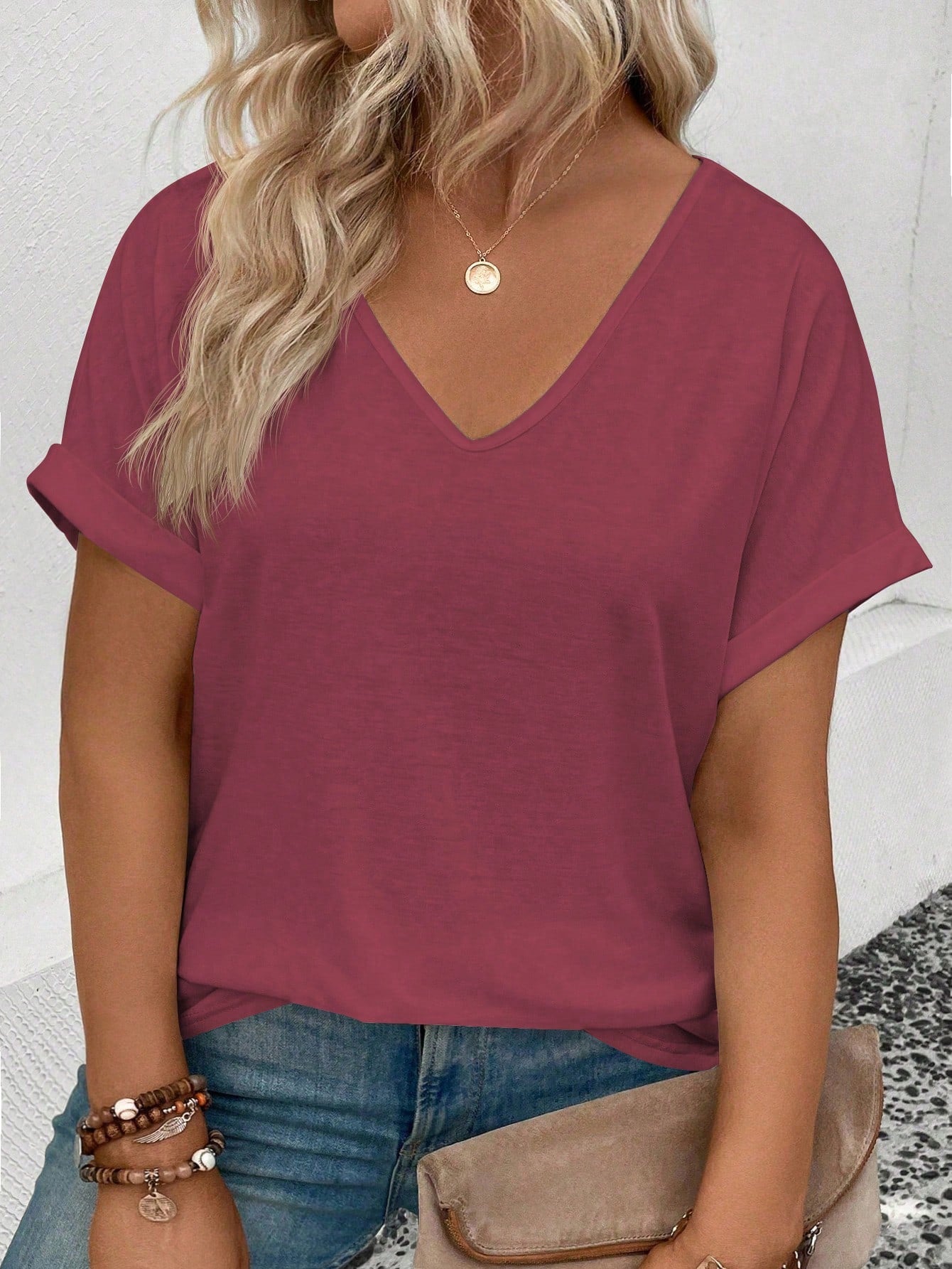 Plus Size V-Neck Short Sleeve T-Shirt