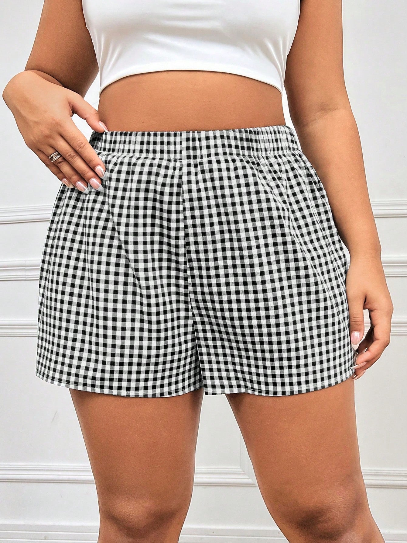 Plus Size Red Plaid Casual Shorts