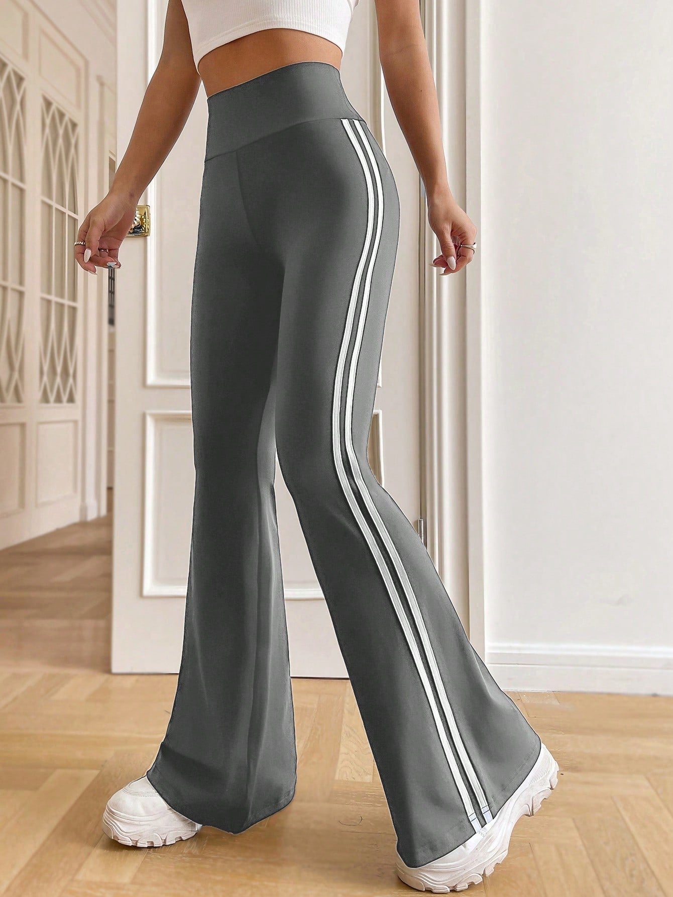 Striped Tape Side Flare Leg Pants