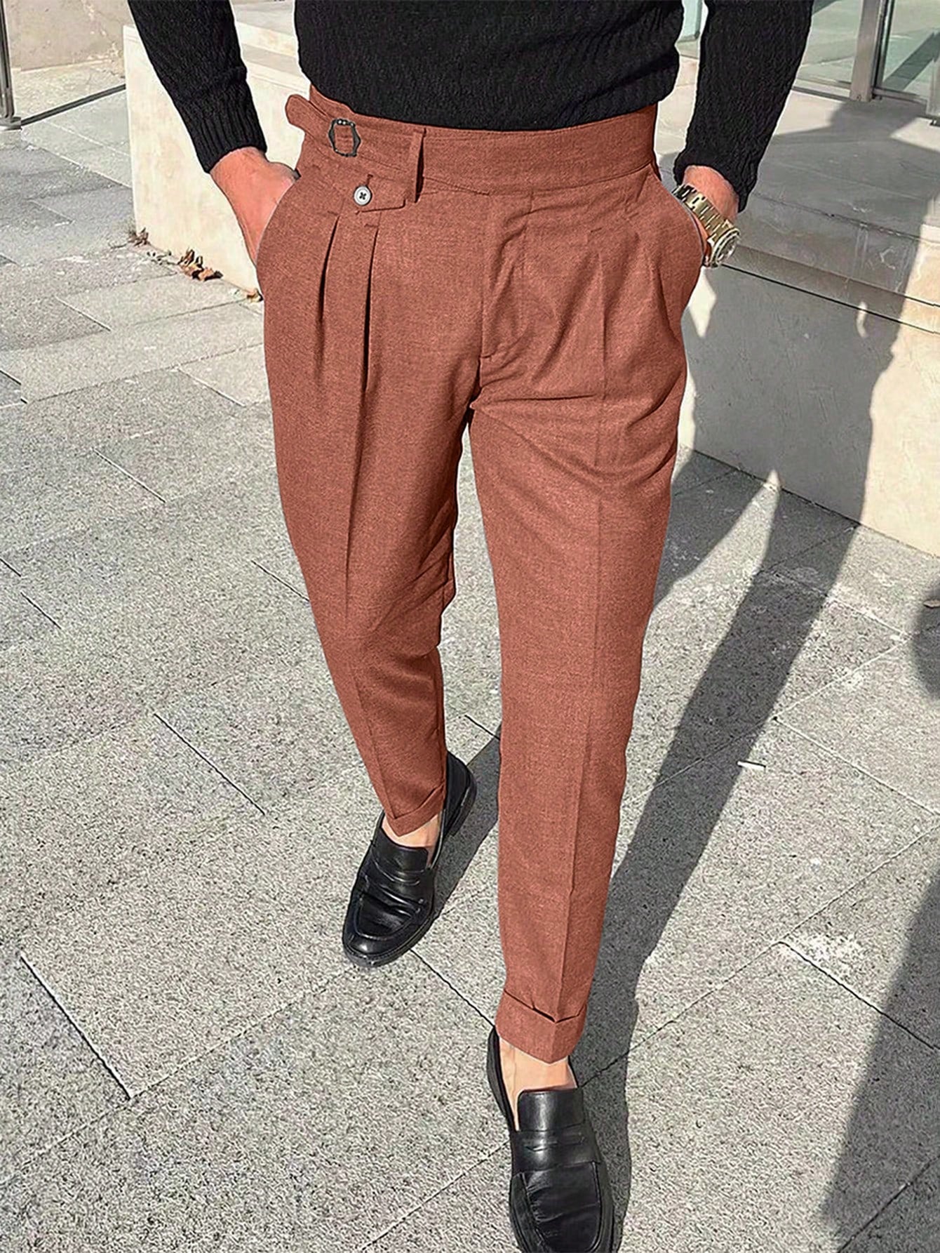 Men's Fashionable Solid Colored Pleated Pants