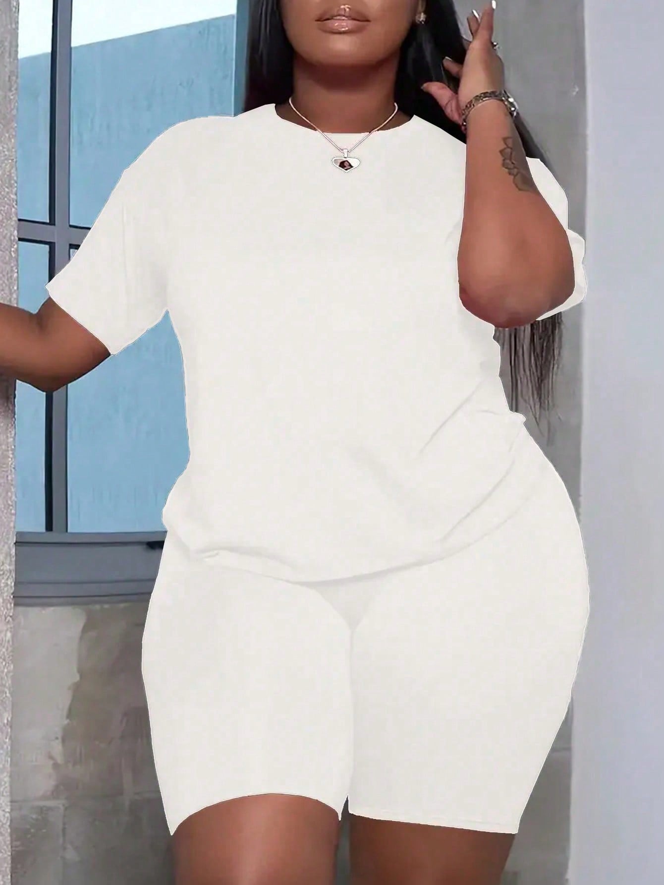 Plus Size Monochrome Casual Two-Piece Set