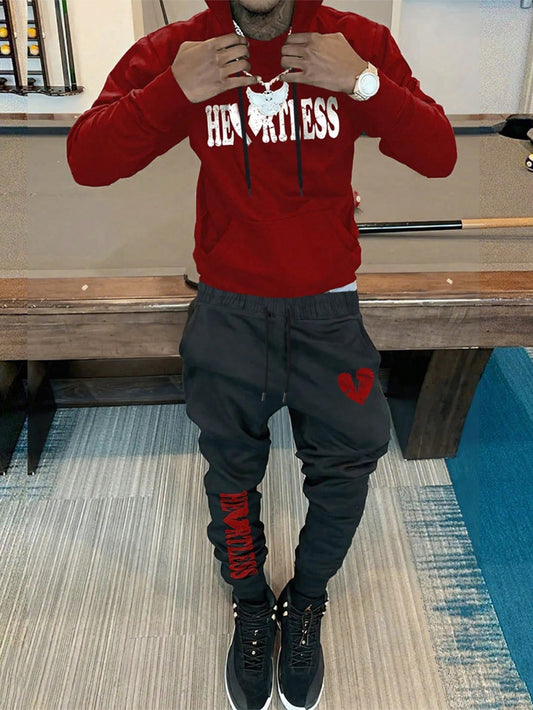 Men'S Letter Print Hooded Sweatshirt And Sweatpants Suit