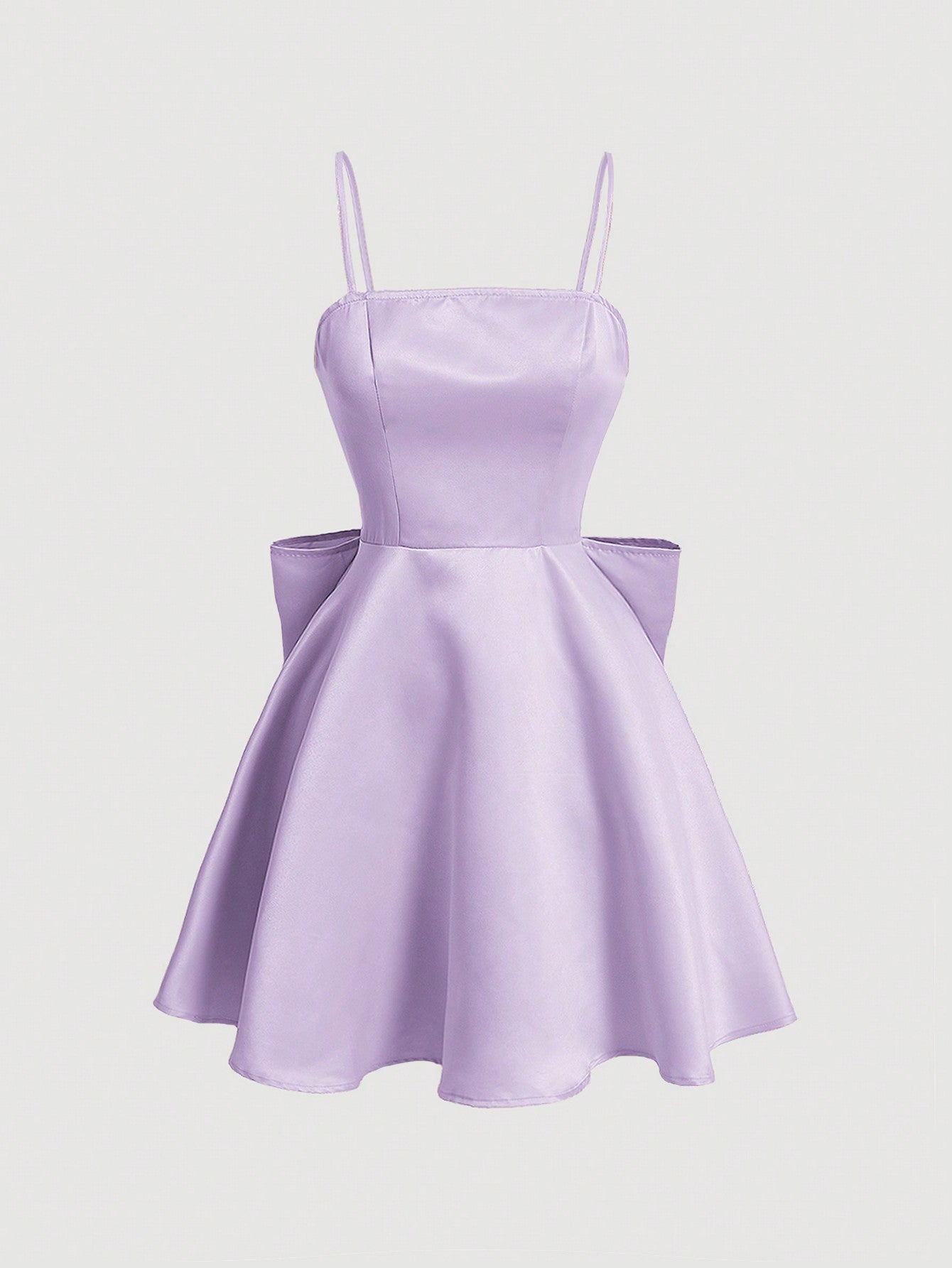 Solid Color Back Bowknot Decorated Spaghetti Strap Dress