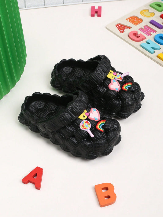 New Style Girls' Flat Slip-Resistant Sandals, Beach Slippers, Indoor & Outdoor Rainbow Candy-Colored Cute Ball Shoes For Summer Vacation