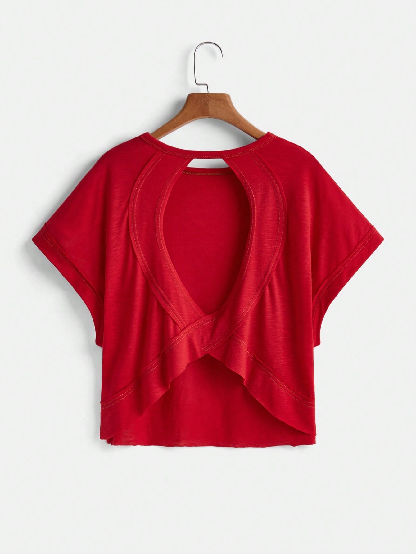 Cut Out Back Batwing Sleeve Tee