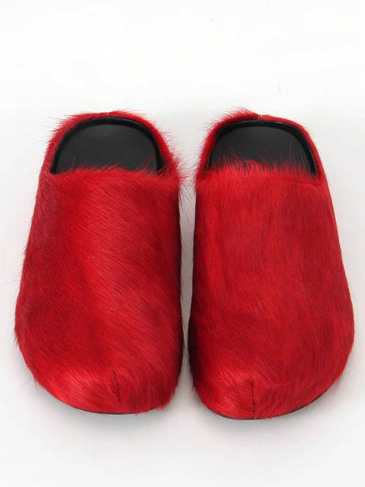 New Style Furry Slippers With Closed Toe, Thick Platform Outdoor/Indoor Slip-On Shoes For Autumn/Winter