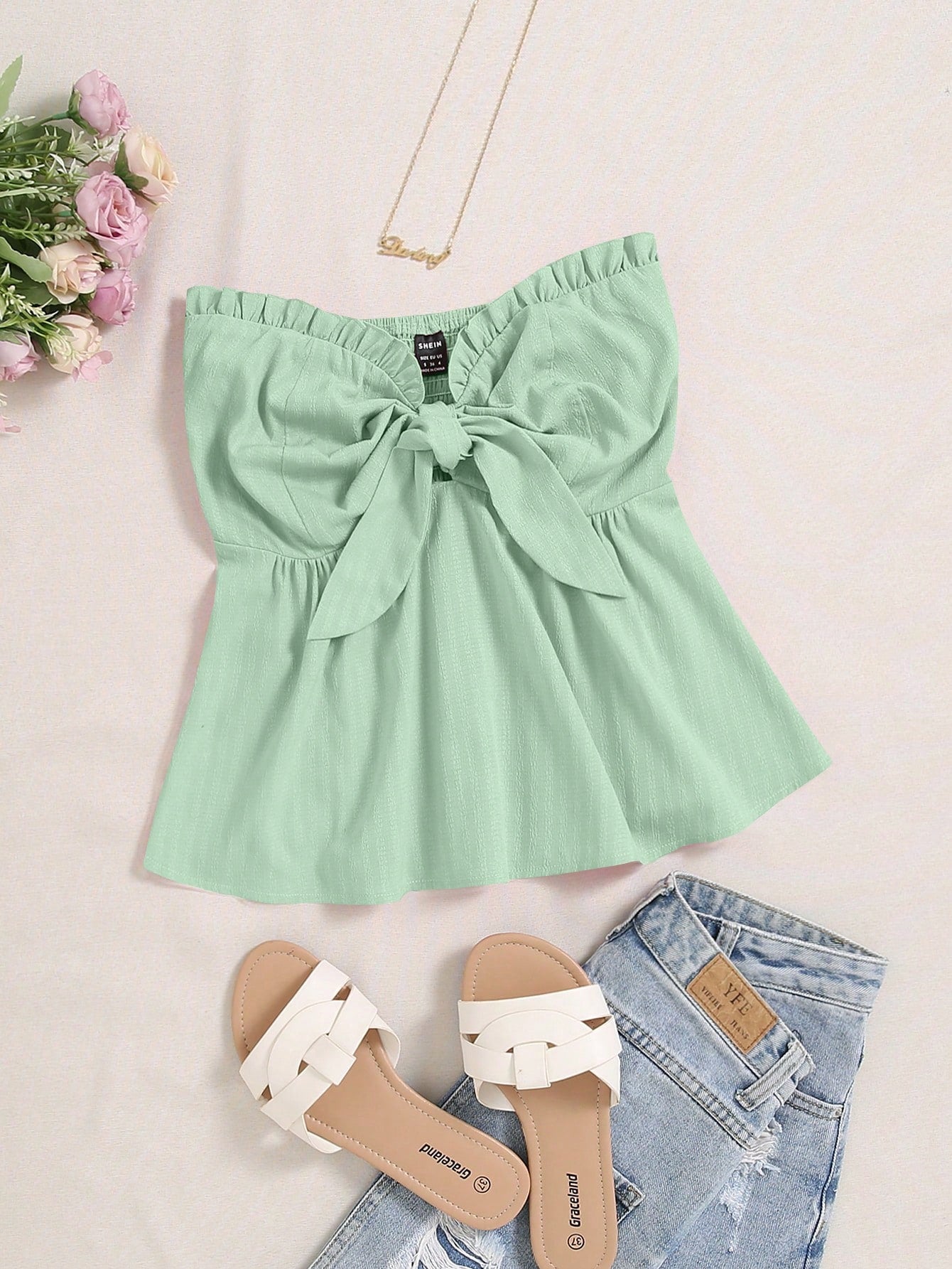 Solid Color Pleated Bandeau Top