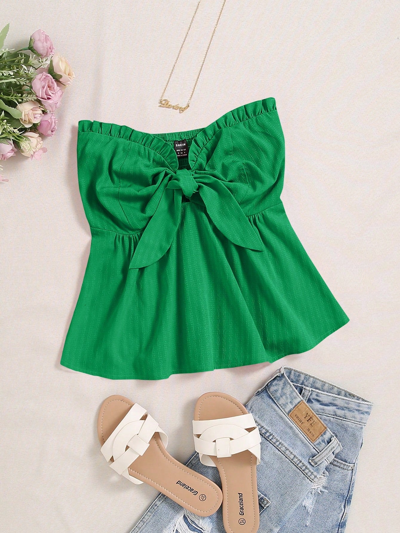 Solid Color Pleated Bandeau Top