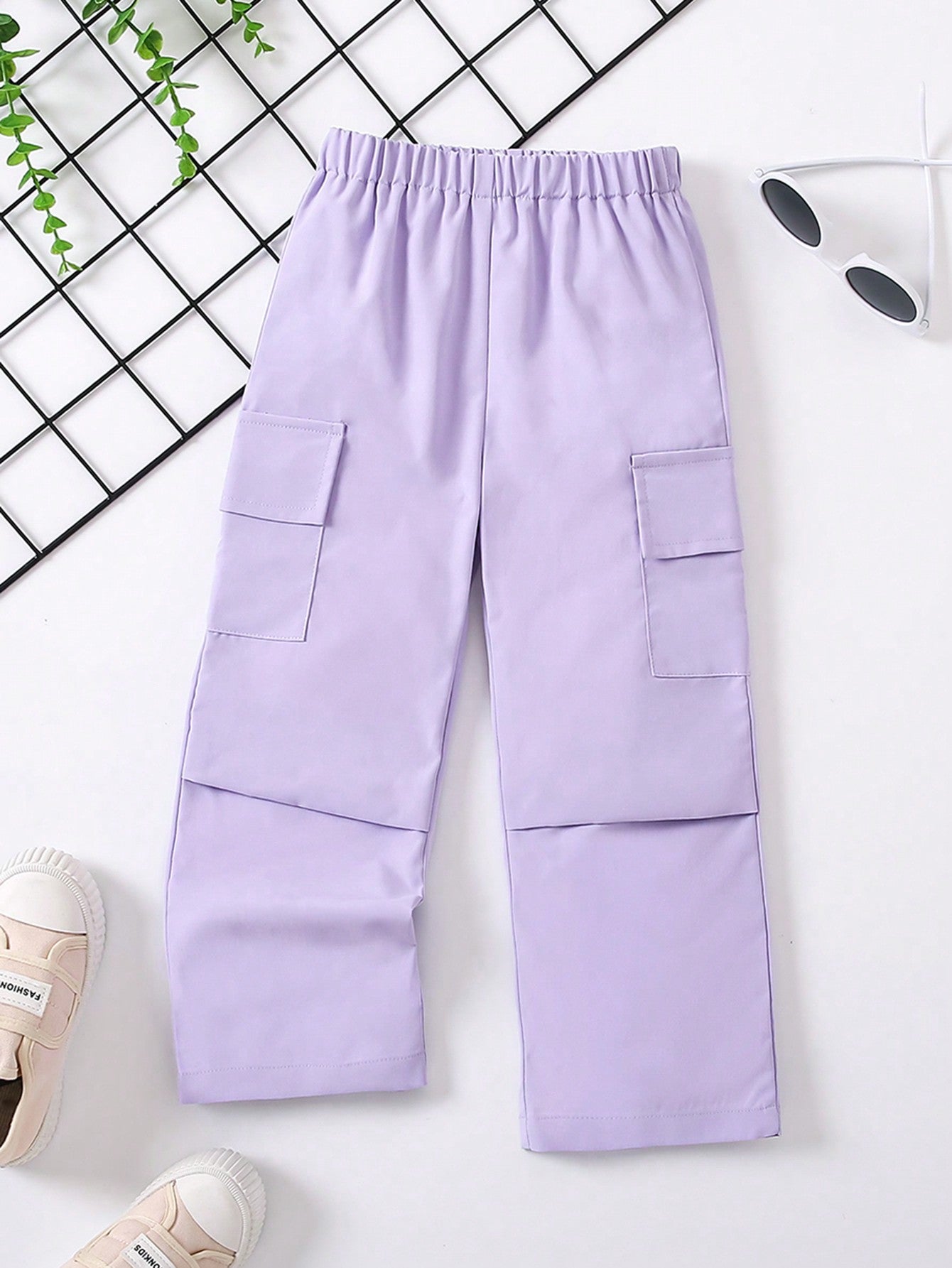 Young Girl Pocket Design Daily Wear Solid Color Pants