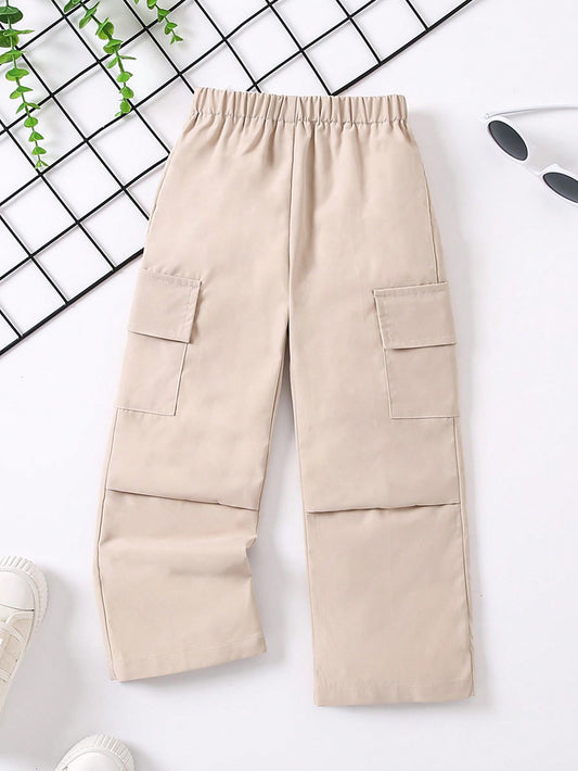 Young Girl Pocket Design Daily Wear Solid Color Pants