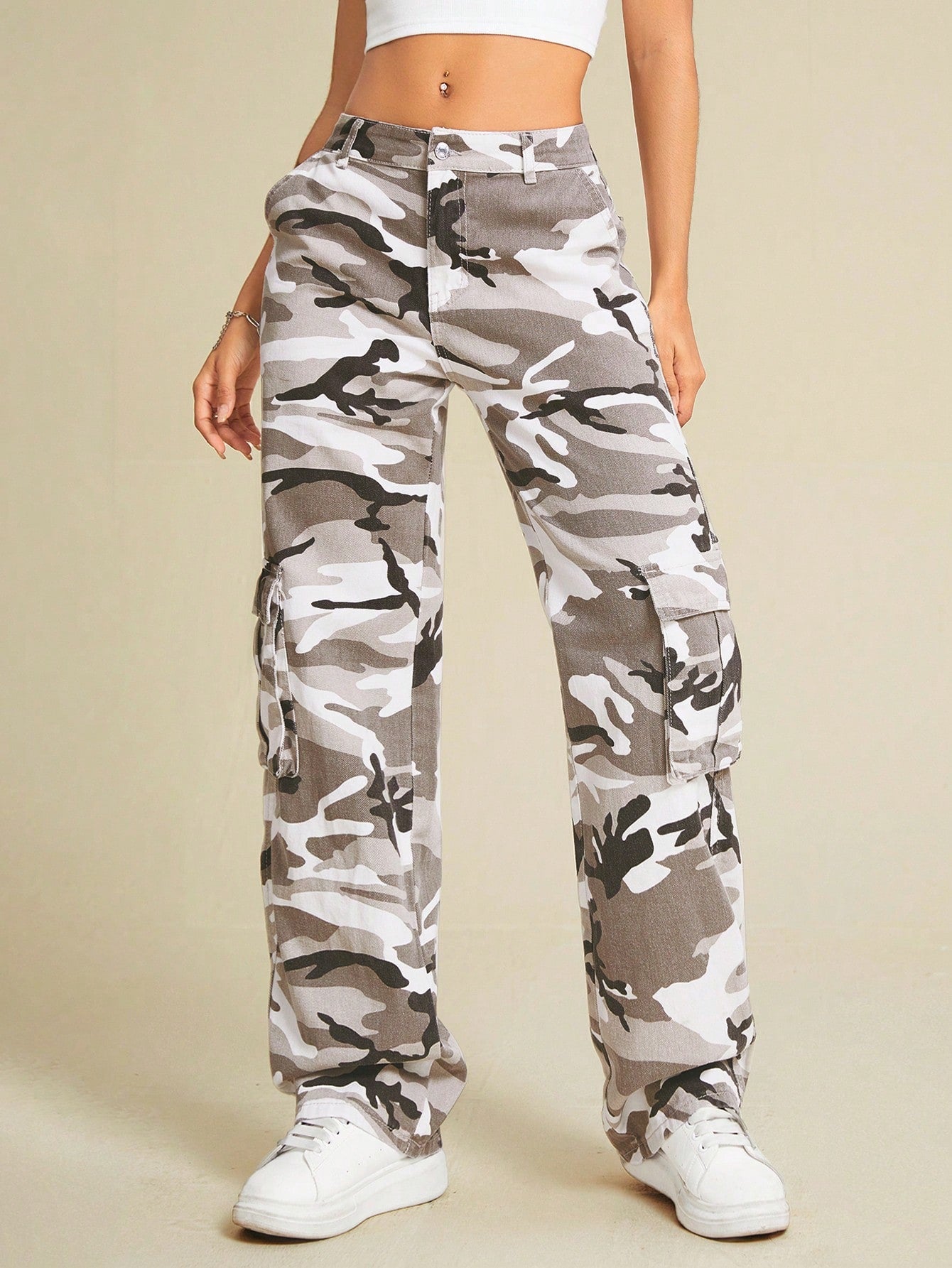 Allover Print Wide Leg Jeans