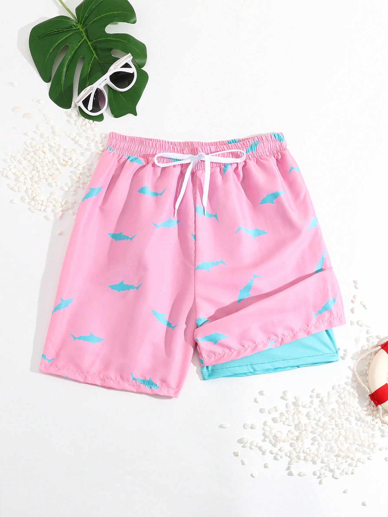 Teen Boy Vacation Style Shark Print Beach Shorts & Daddy And Me Matching Outfits (2 Pieces Sold Separately)