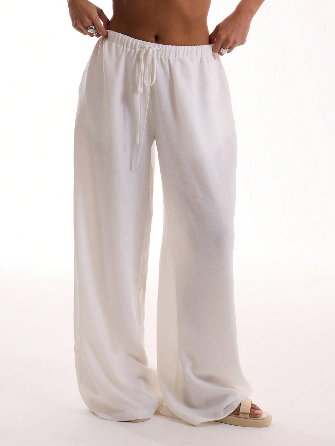 Textured Linen Feel Tie Waist Trouser