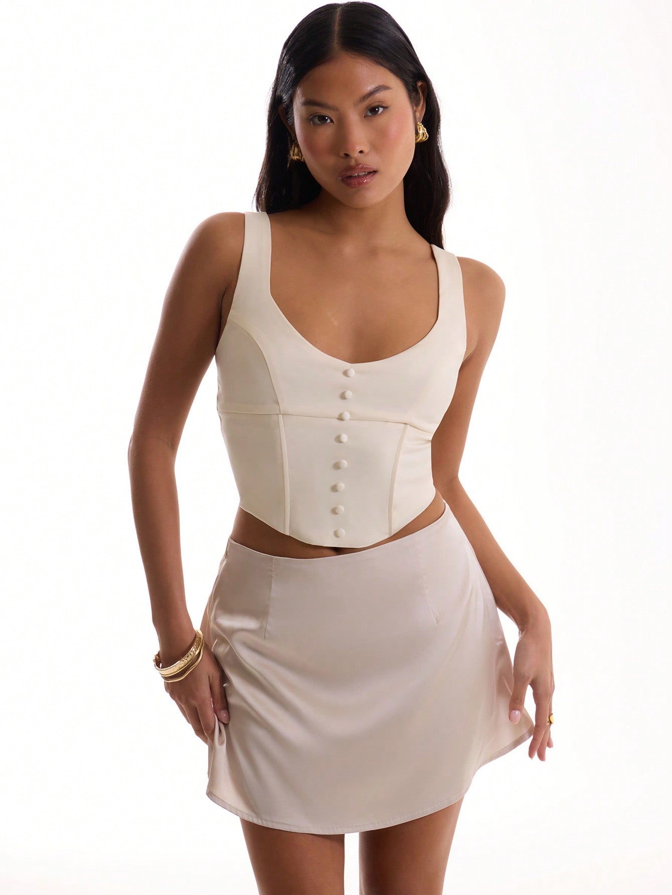 Satin Button Front Corset