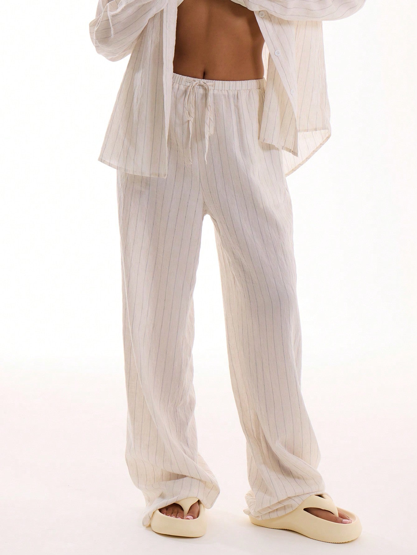 Textured Linen Feel Tie Waist Trouser