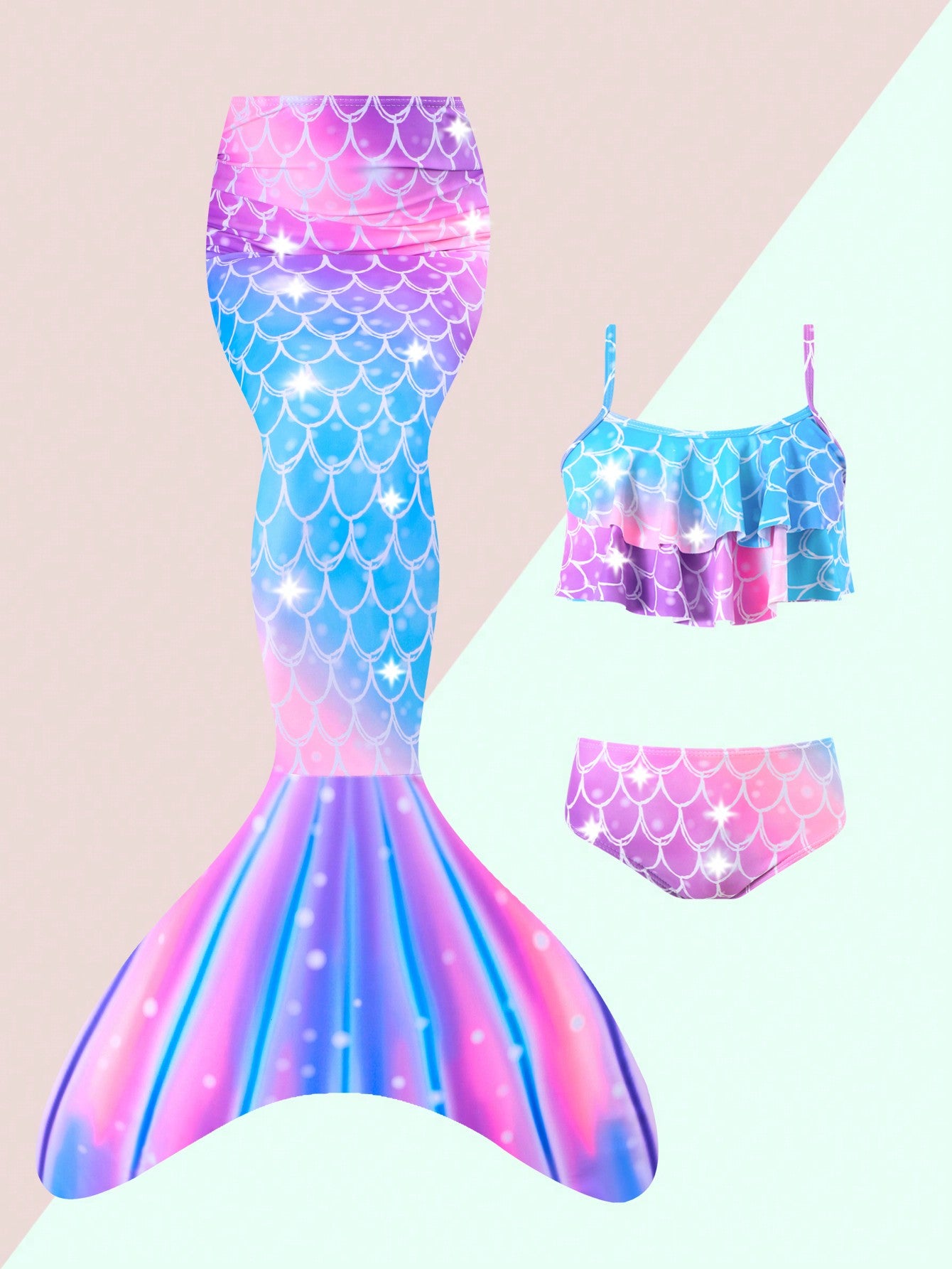 Young Girls' Swimwear Set With Random Print