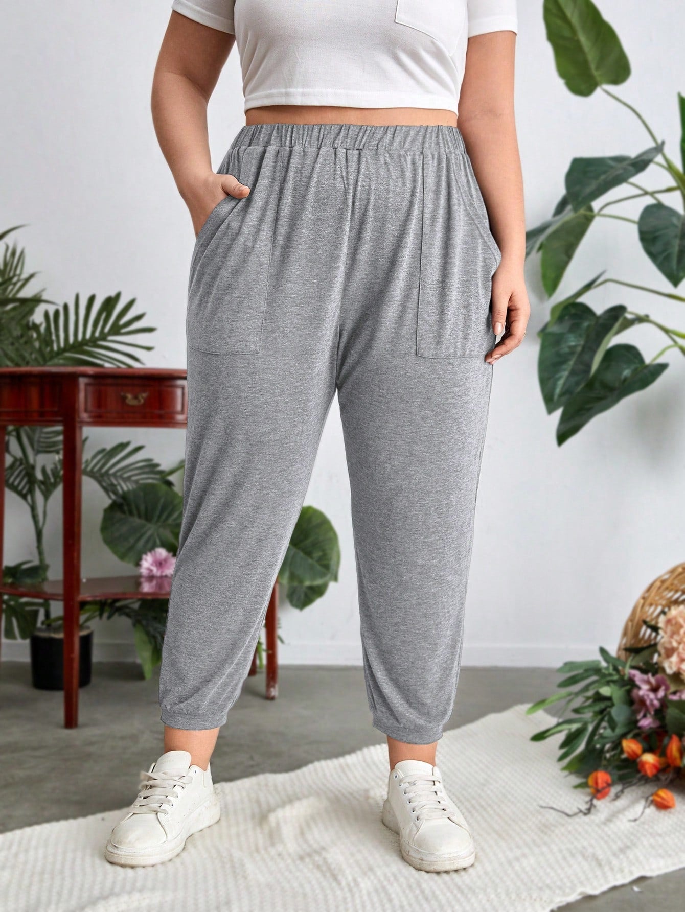 Plus Size Casual Striped Color-Blocking Jogger Pants