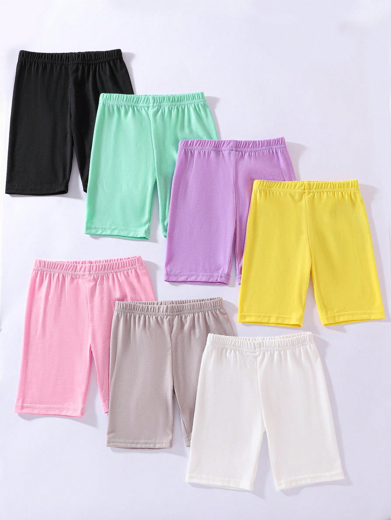 Young Girl Simple Solid Color Shorts 7pcs/Set For Daily Wear