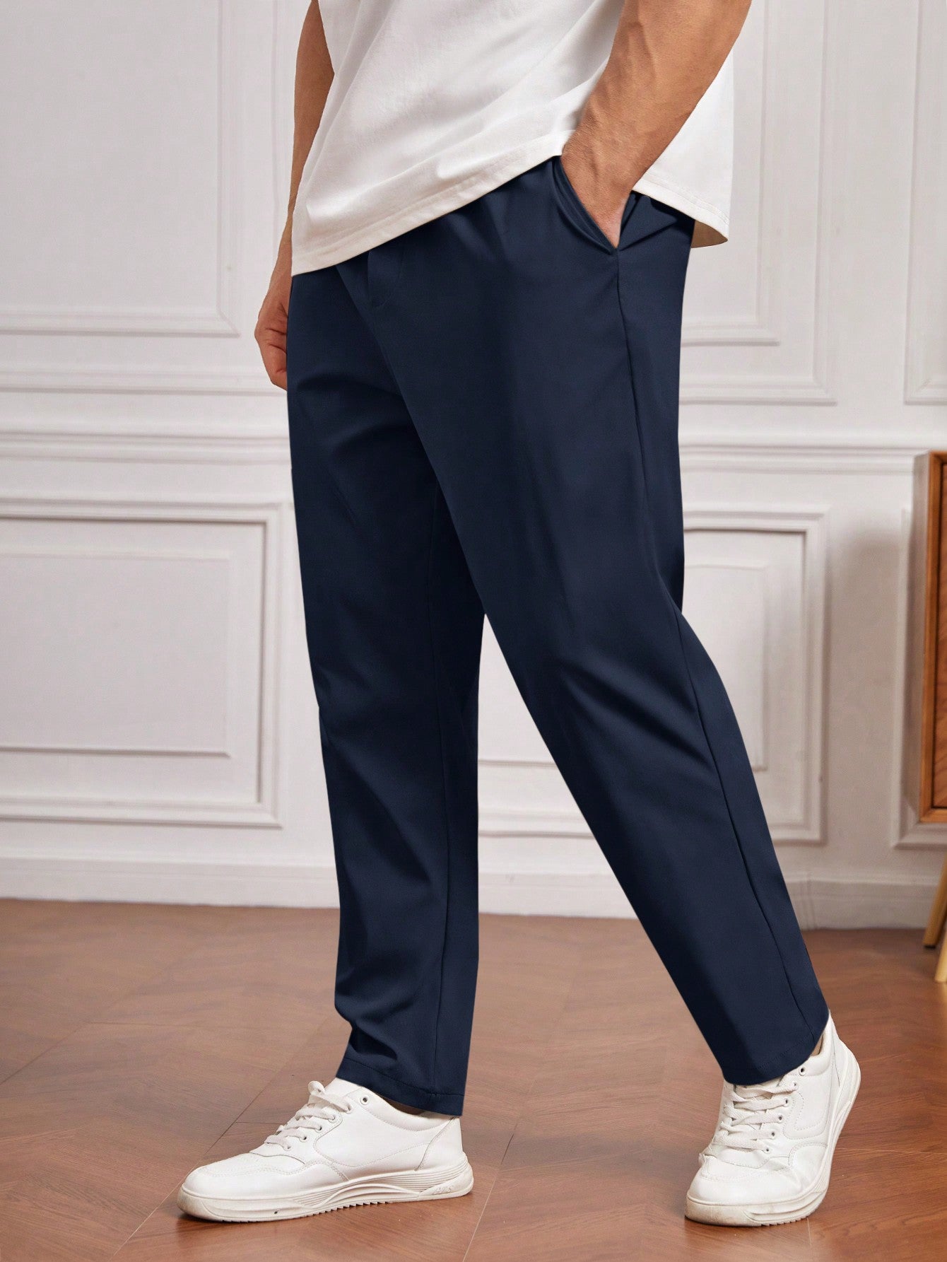 Men Plus-Size Solid Color Simple Knitted Daily Long Pants