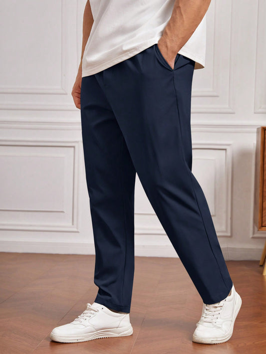 Men Plus-Size Solid Color Simple Knitted Daily Long Pants