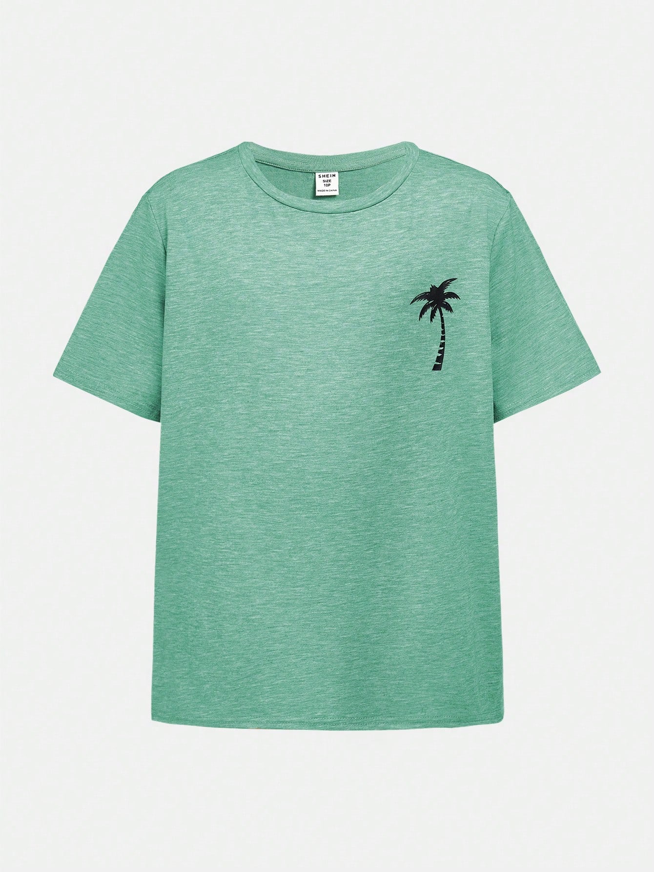 Tween Boys Extended Size Coconut Tree Pattern Round Neck Short Sleeve T-Shirt