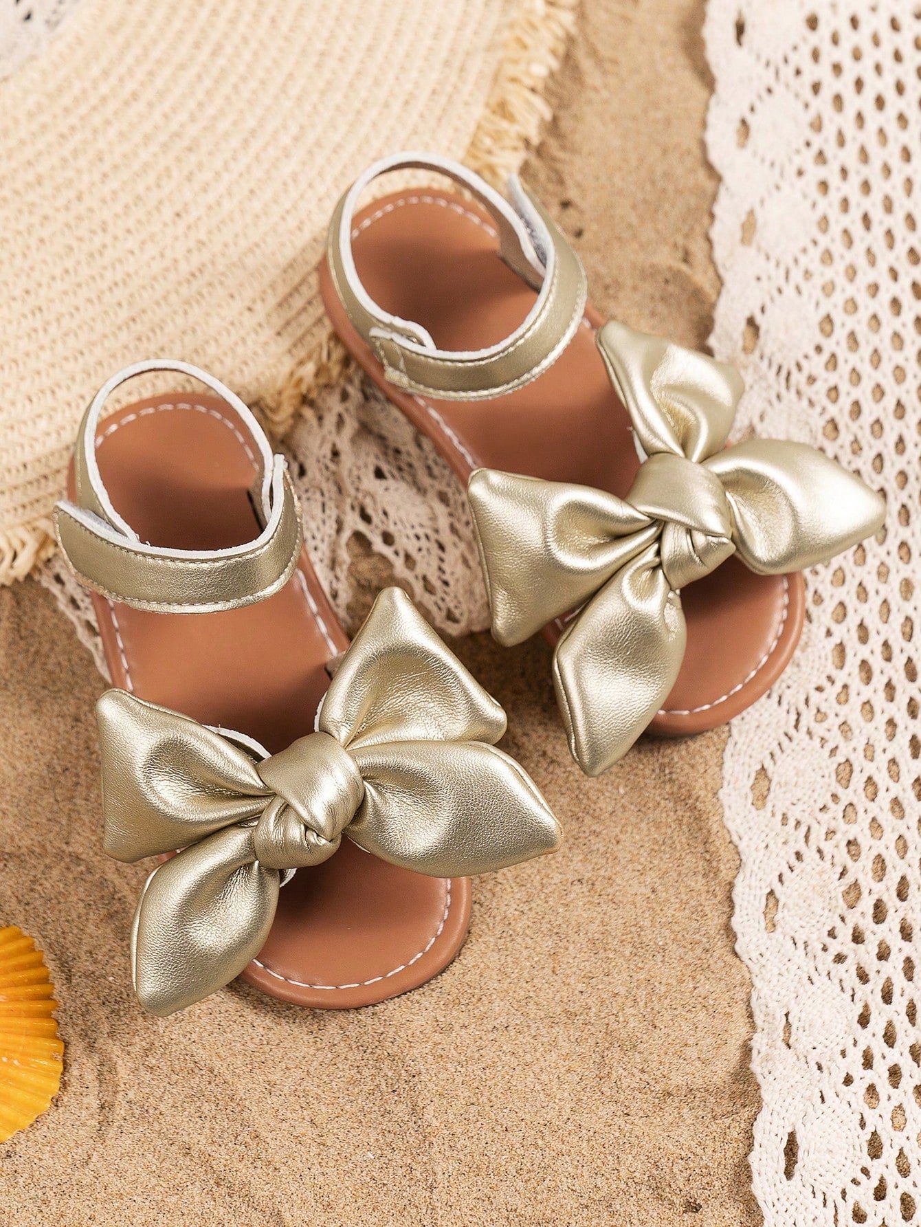 1pair Girls' Bow Knot Princess Sandals, Summer Casual Beach Shoes