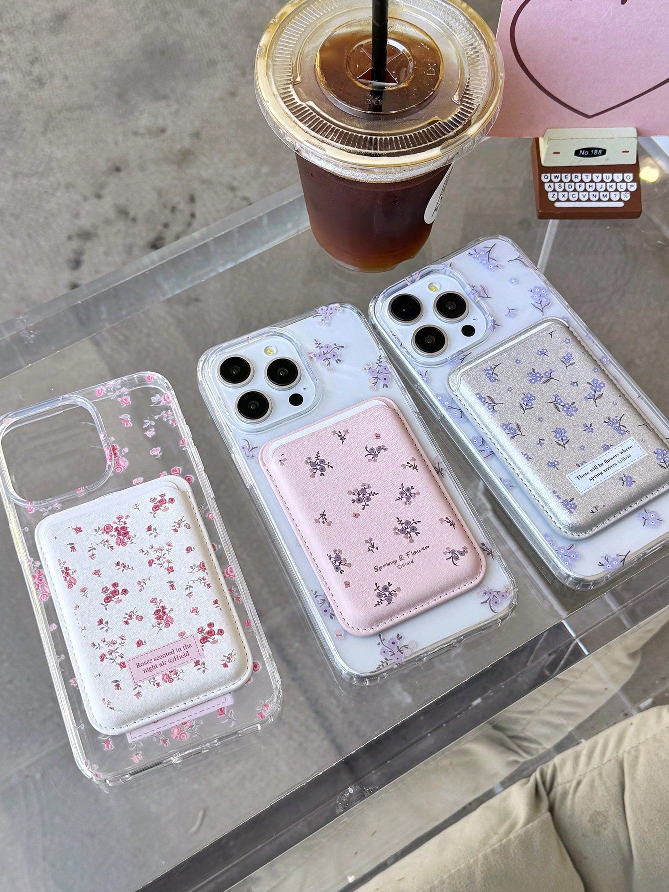 2PCS Cute Clear Floral Cherry Bowknot Compatible With Magnetic Wireless Charge Phone Case Compatible With IPhone 15 14 13 12 11 Pro Max Cases Card Holder Wallet Accessories Back Cover